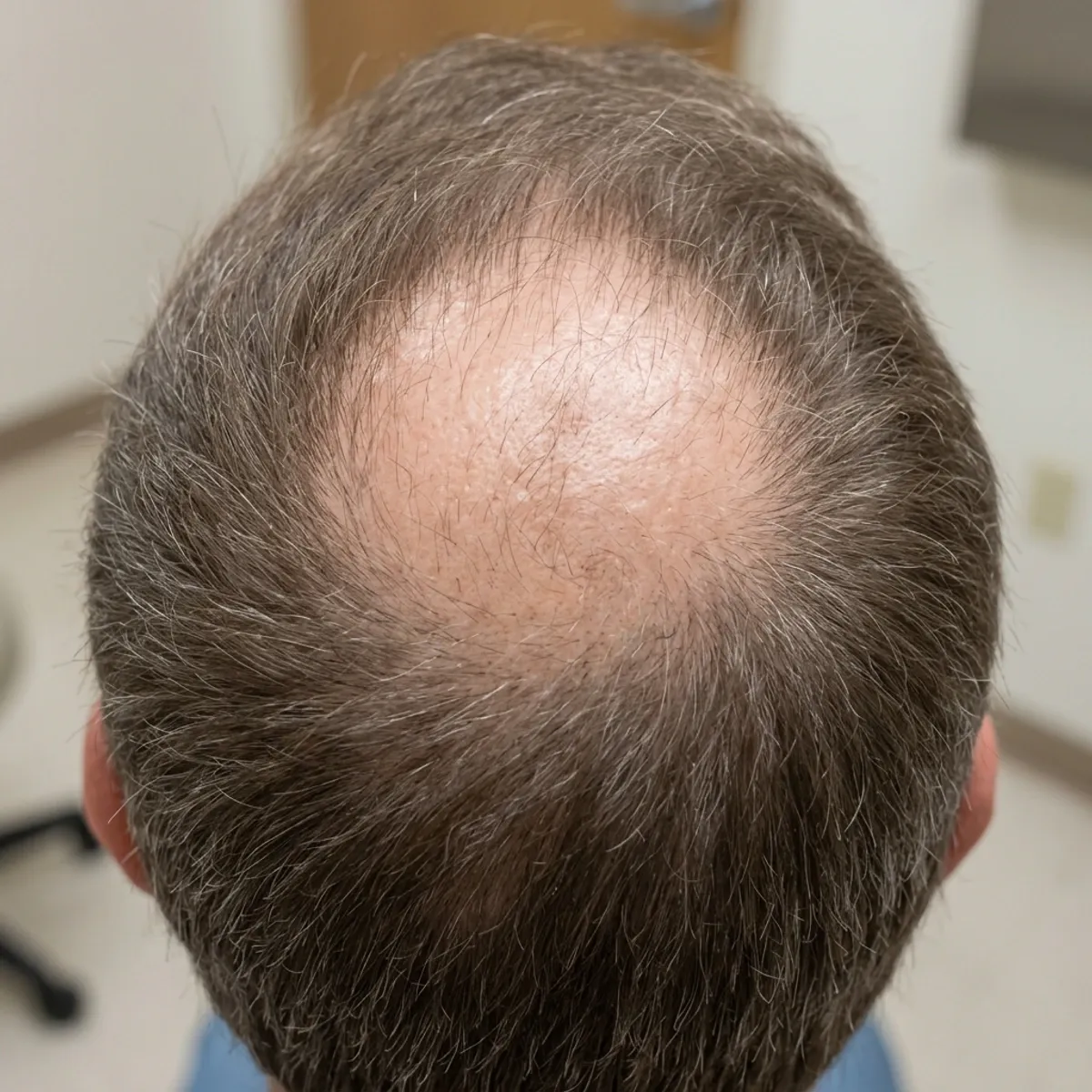 Avant greffe de cheveux, vertex densifié